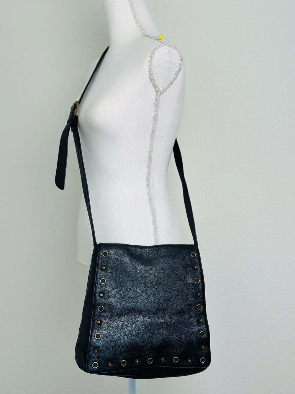 HOBO International Studded Flap Closure Pebbled Soft Leather Crossbody Bag